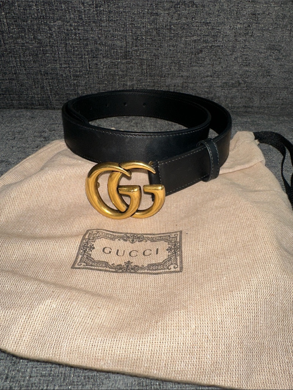 Authentic Gucci Black Leather Belt with Gold Double G Buckle